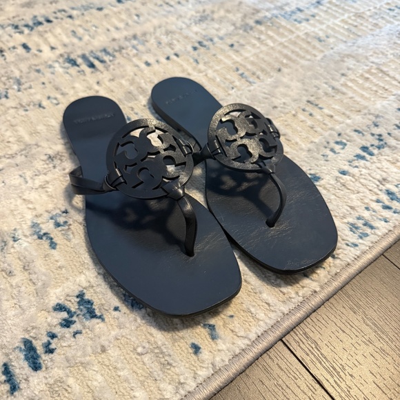 Tory Burch Miller Square-Toe Sandals in Navy - Picture 2 of 4